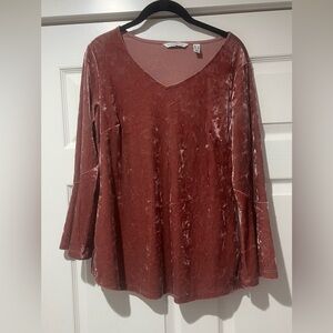 Isaac Mizrahi Velvet Long Sleeve Top - Rich Pink